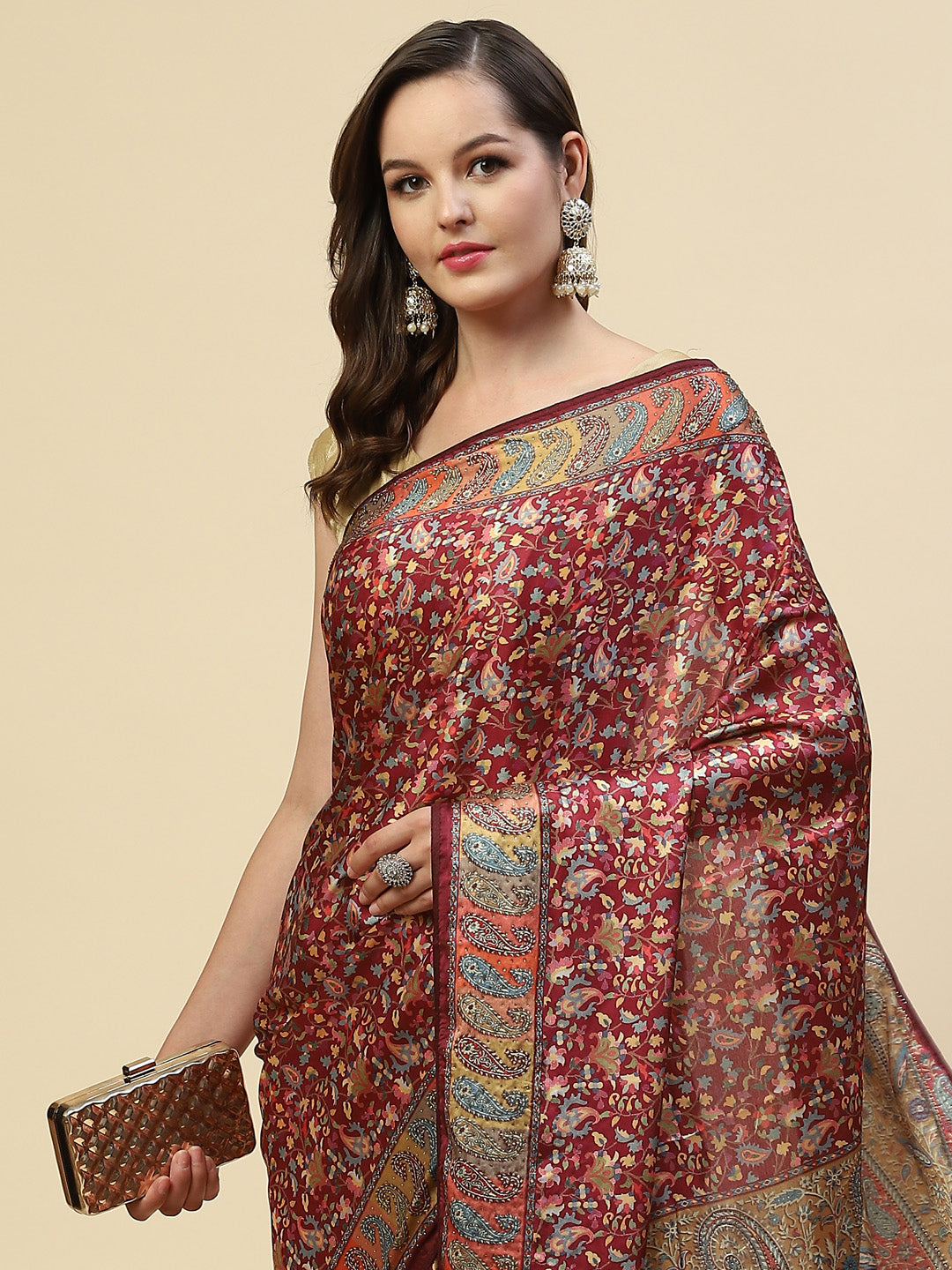 Floral Printed Satin Saree