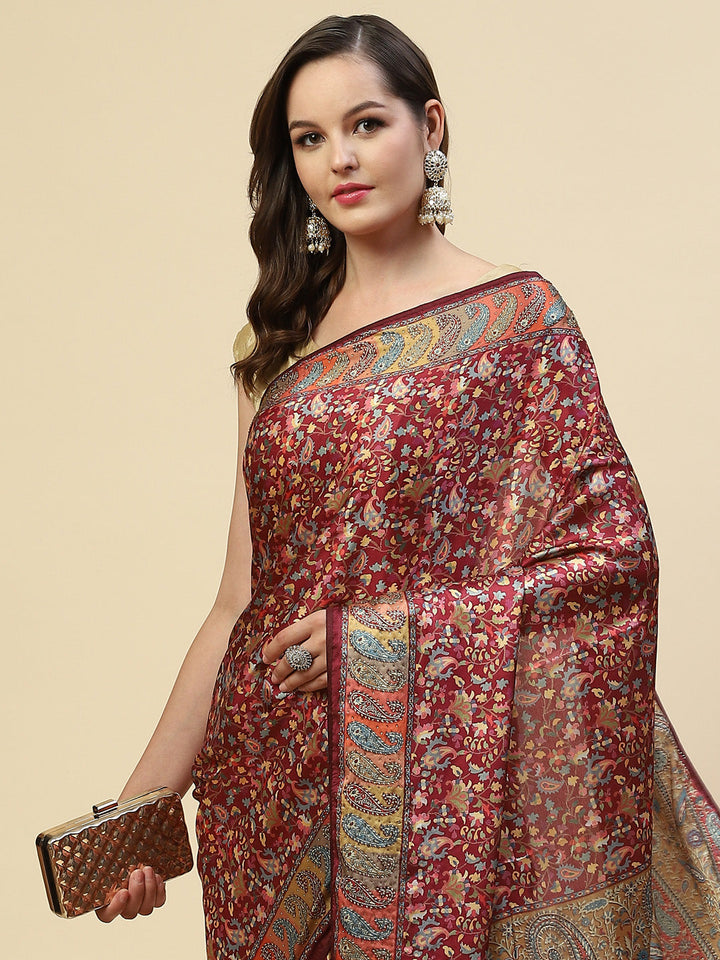 Floral Printed Satin Saree