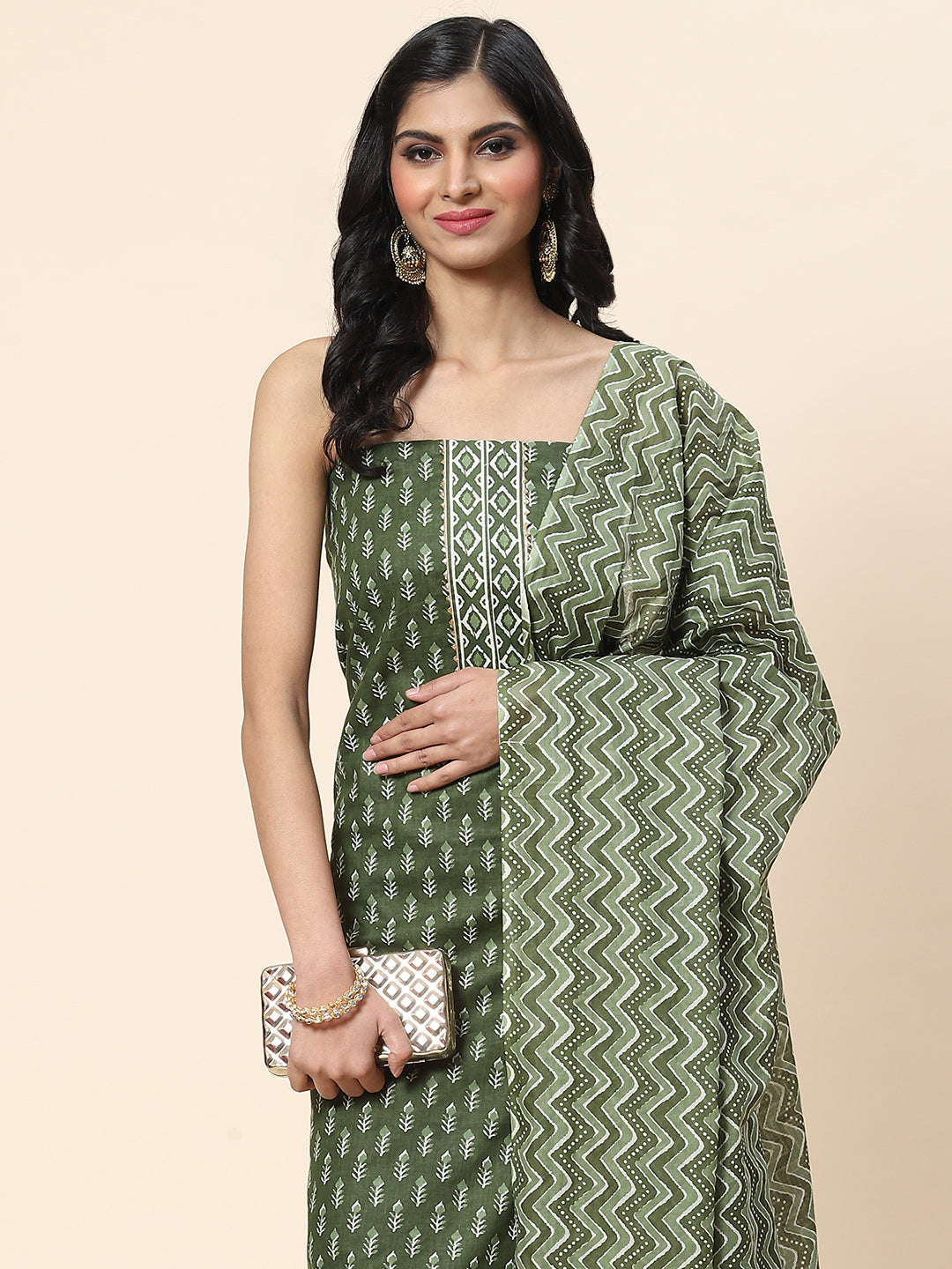 Printed Cotton Unstitched Suit Piece With Dupatta