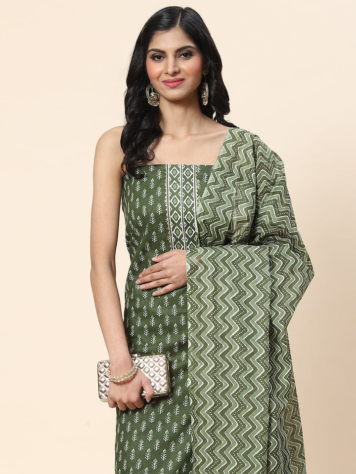 Printed Cotton Unstitched Suit Piece With Dupatta