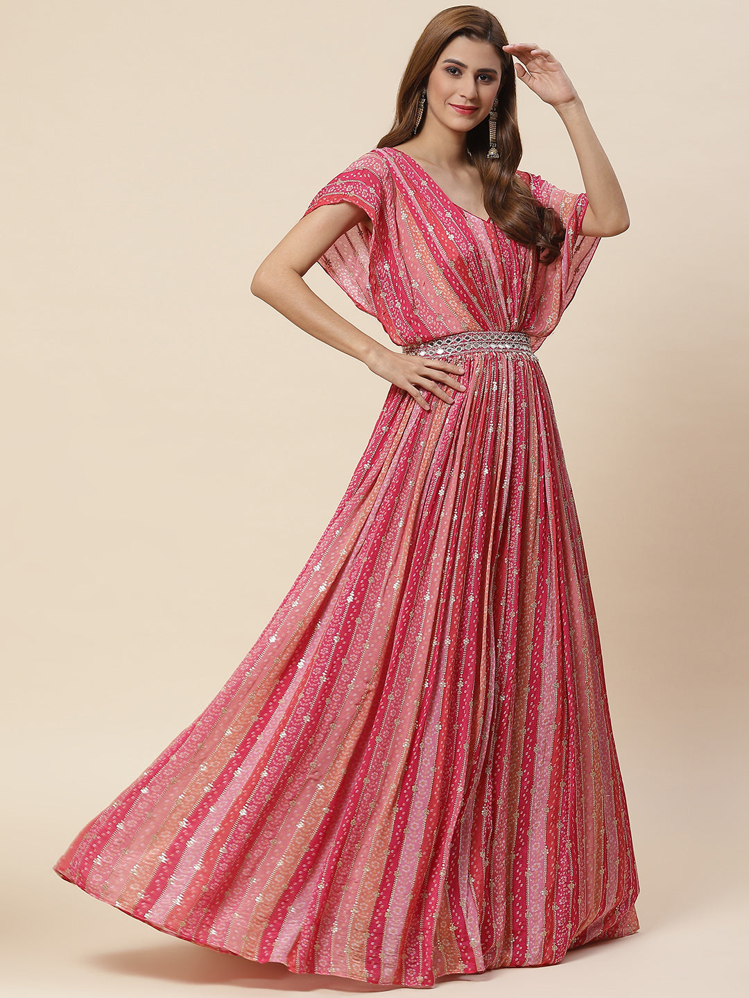 Sequin Zari Embroidered Crepe Gown Dress