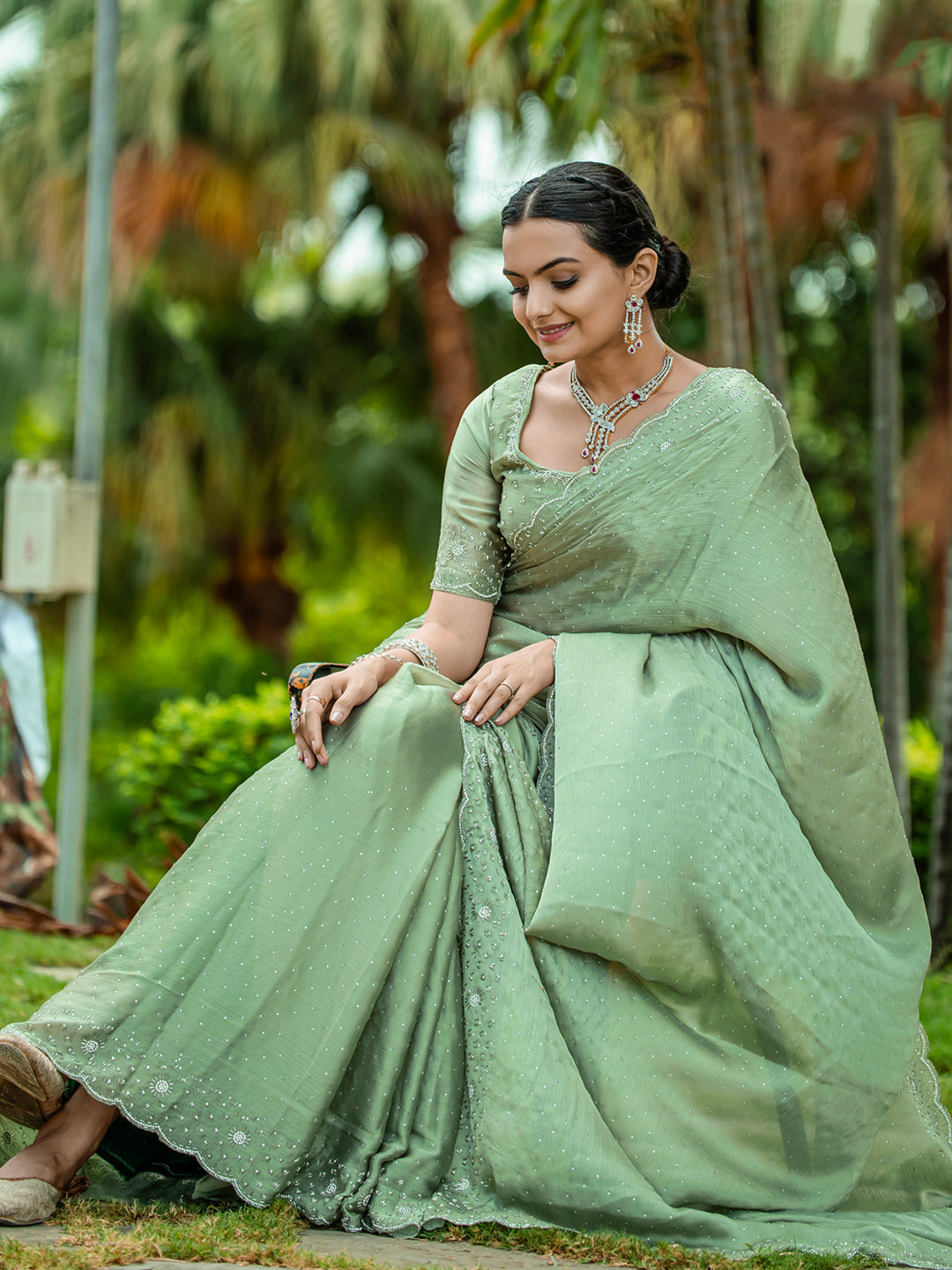 Embroidered Chiffon Saree