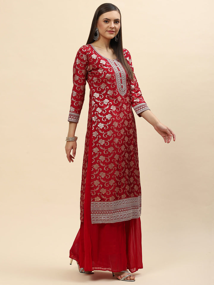 Zari Jaal Handloom Kurta With Palazzo &amp; Dupatta