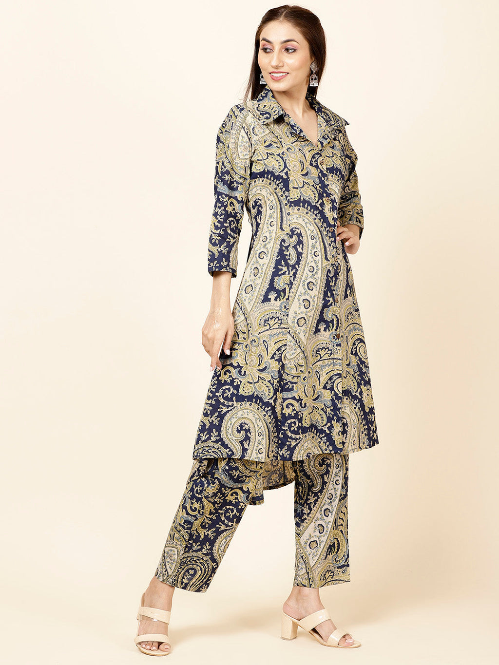Paisley Printed Cotton Kurta With Pants