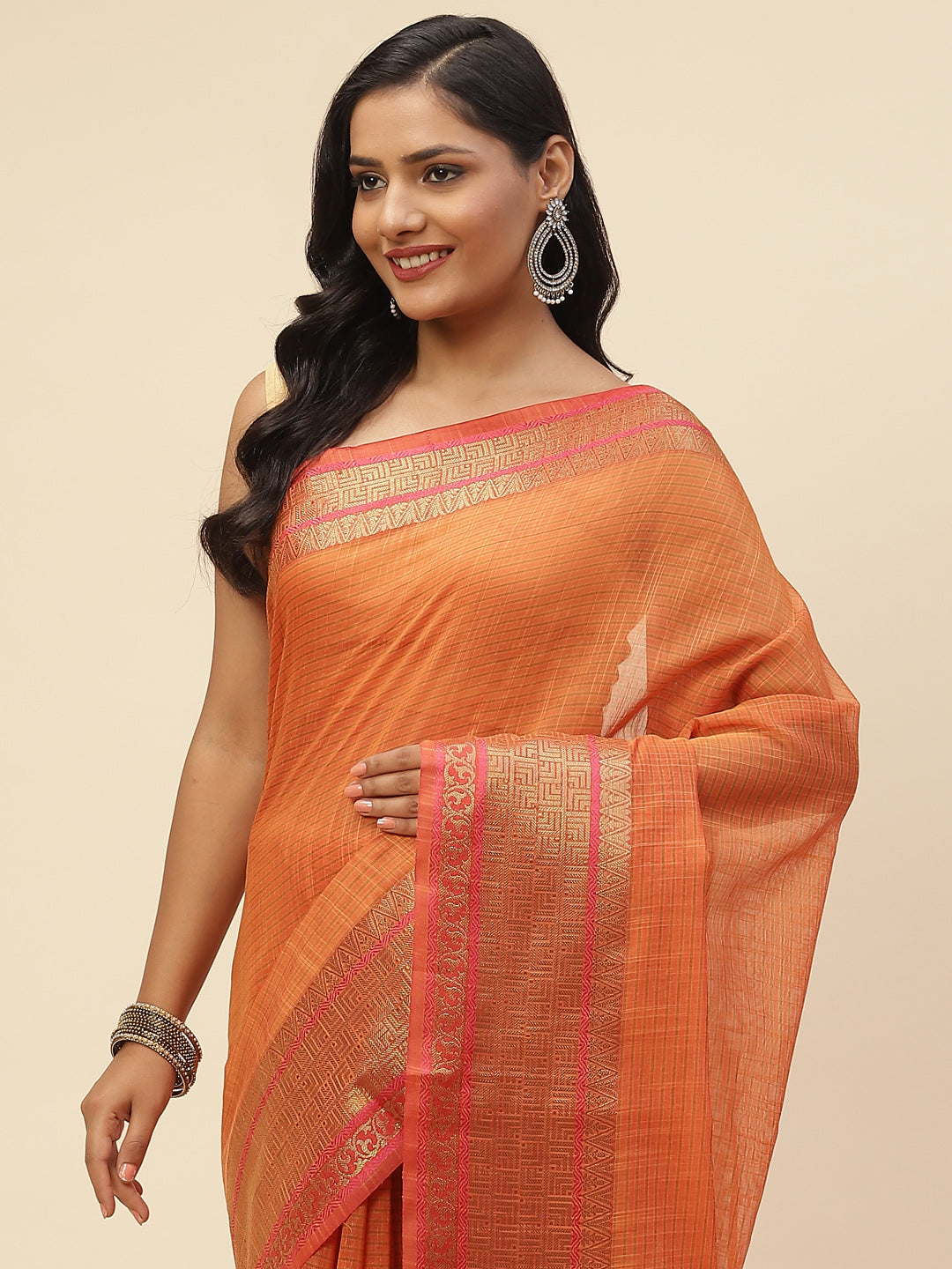 Plain Zari Border Cotton Woven Saree