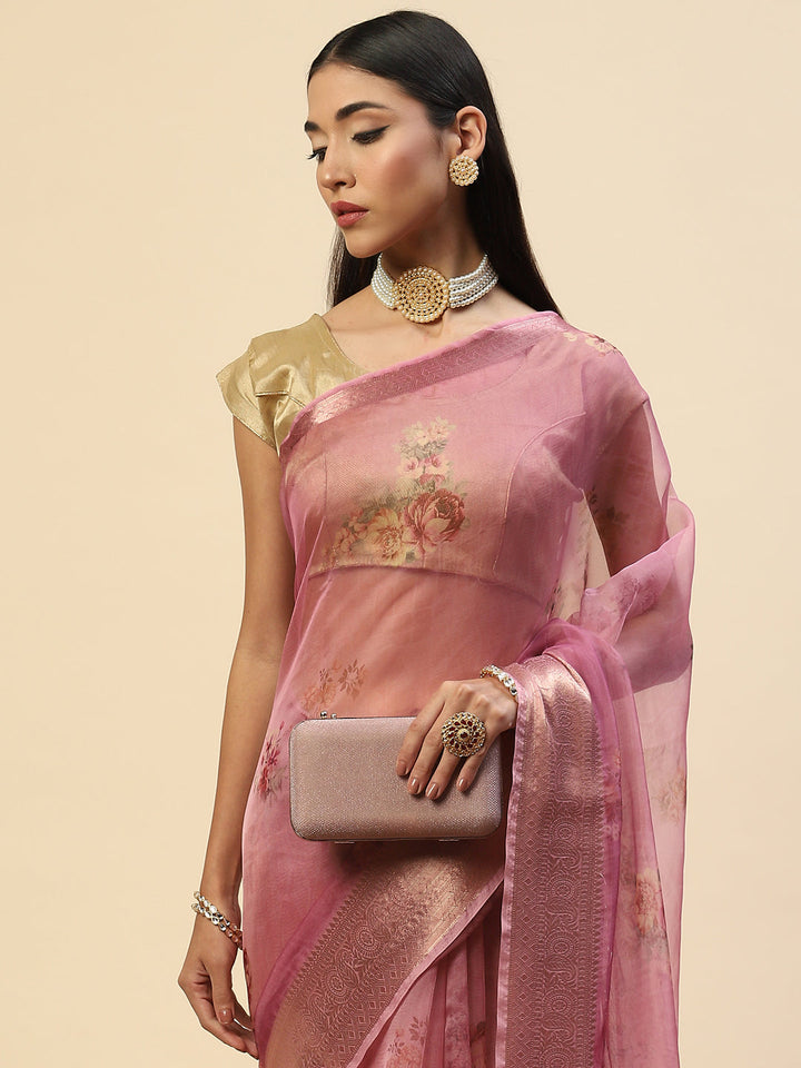 Floral Digital Printed Organza Saree