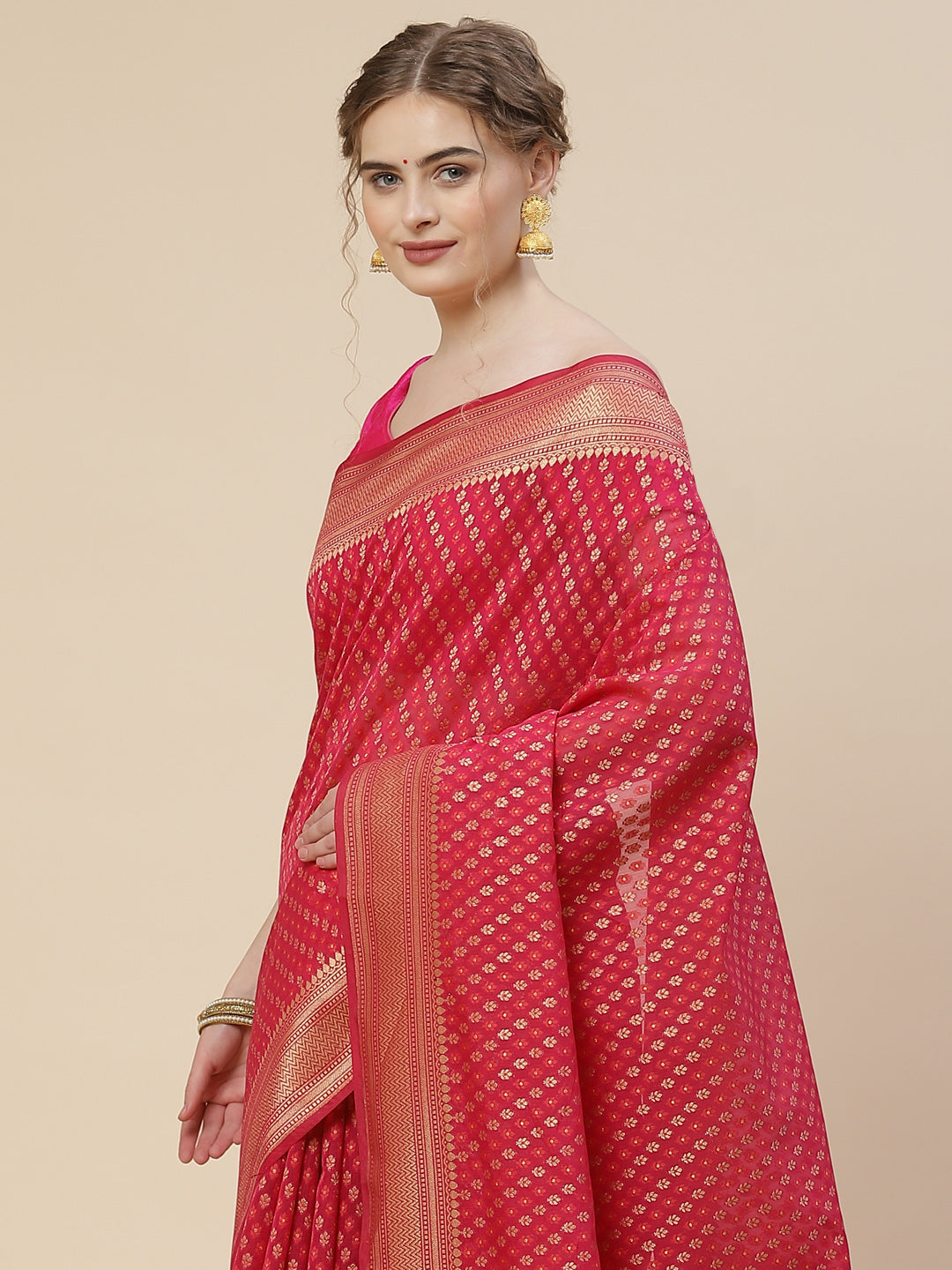 Zari Border Booti Cotton Woven Saree