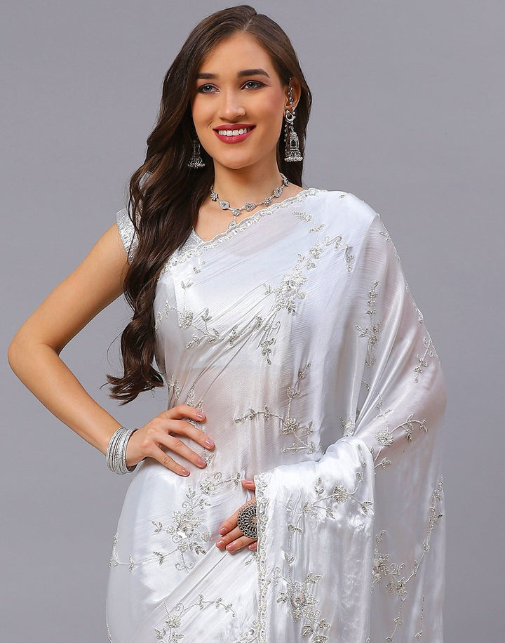 Embroidery Grey and Peach Saree