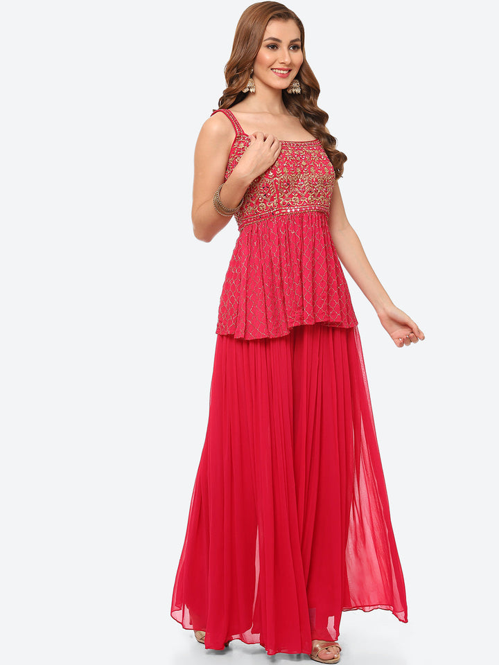 Sequin Work Georgette Peplum Kurti With Garara &amp; Net Dupatta