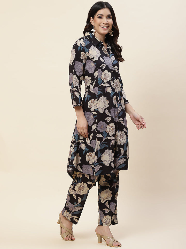 Floral Printed Cotton Kurta With Pants