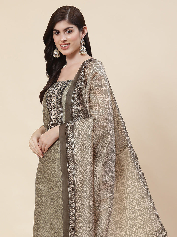 Printed Chanderi Unstitched Suit Piece With Dupatta