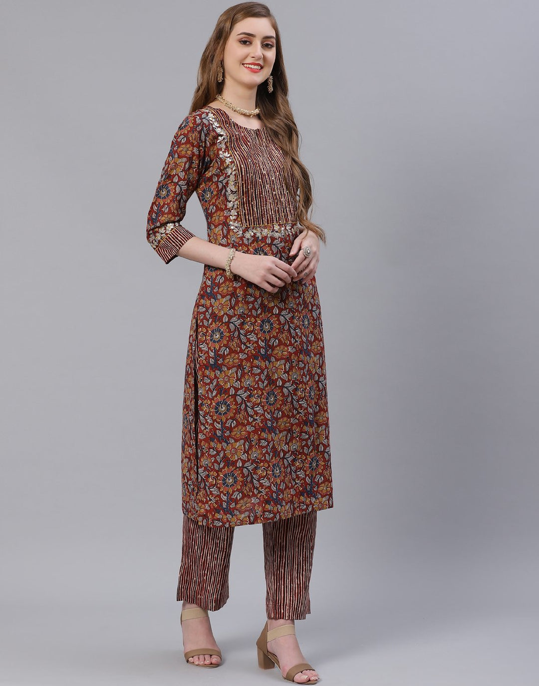 Printed Cotton Gota Trim Kurti Pant Set