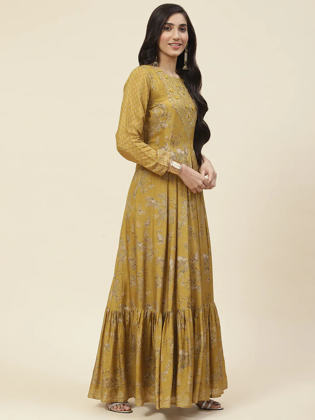 Printed With Yoke Embroidered Muslin Kurta