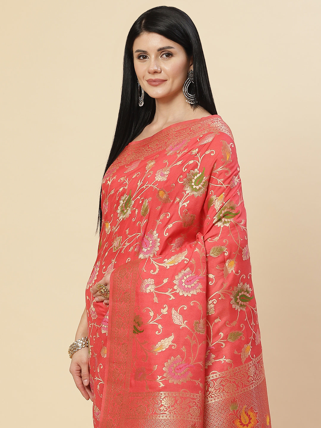 Floral Zari Jaal Handloom Woven Saree