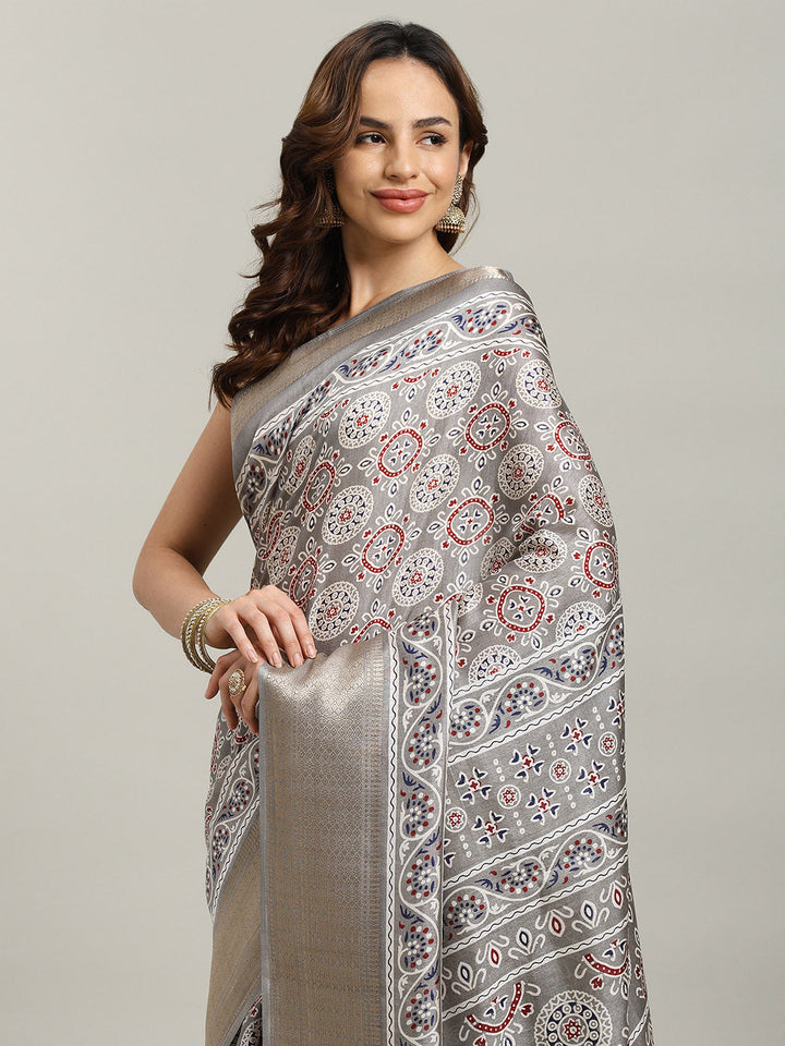 Ajrak Printed Dola Cotton Woven Saree