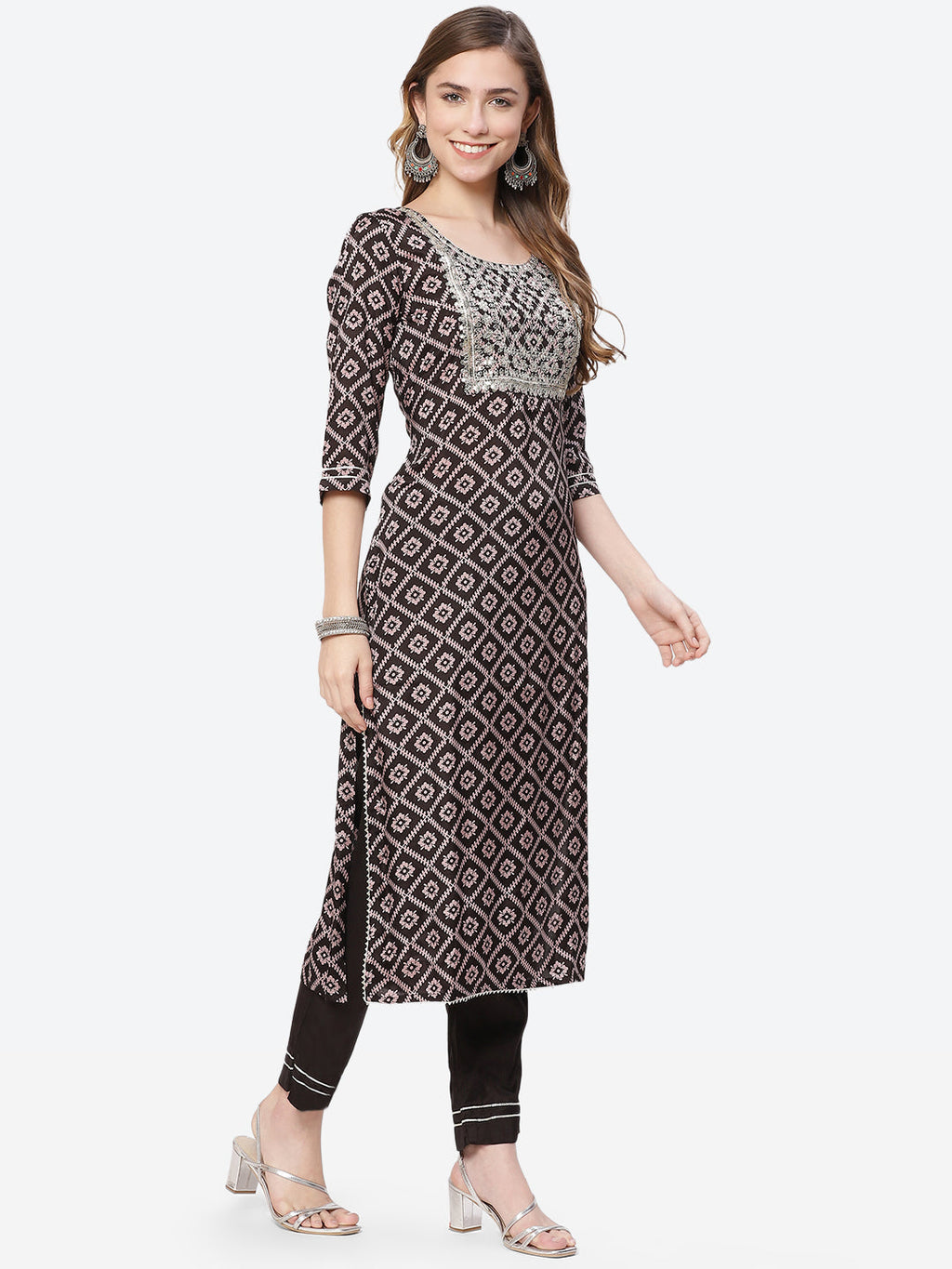 Printed Zari Work Cotton Kurta With Pant