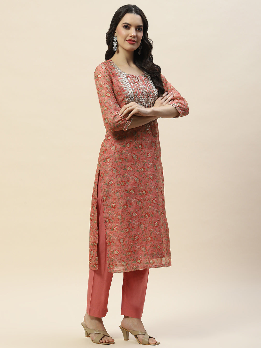 Printed Chanderi Kurta With Pants