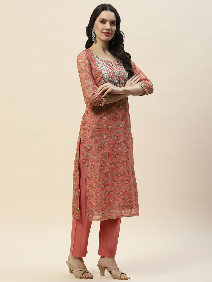 Printed Chanderi Kurta With Pants