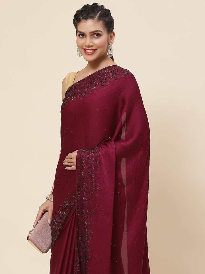 Stone Embroidered Satin Saree
