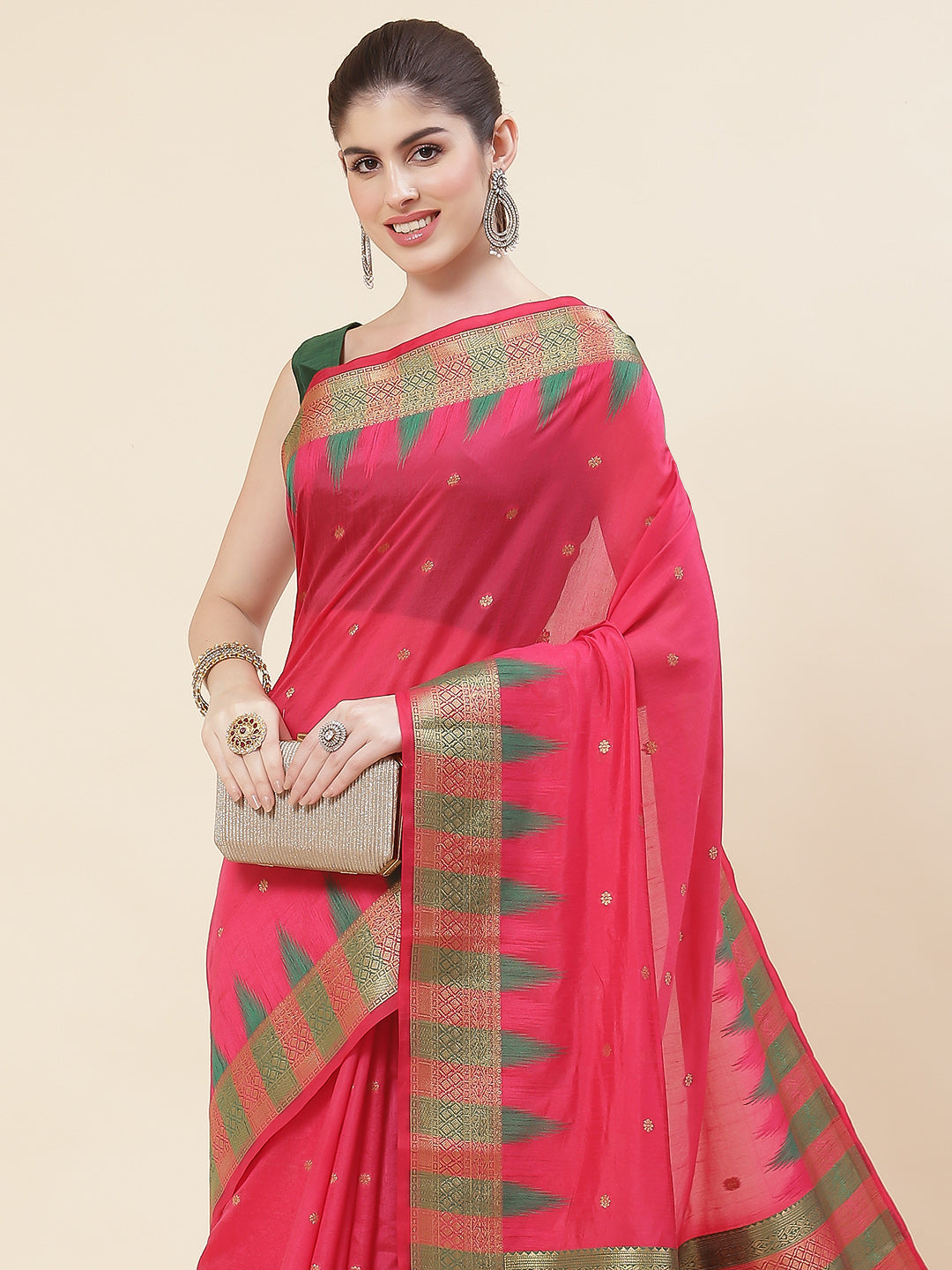 Plain Zari Booti Handloom Woven Saree