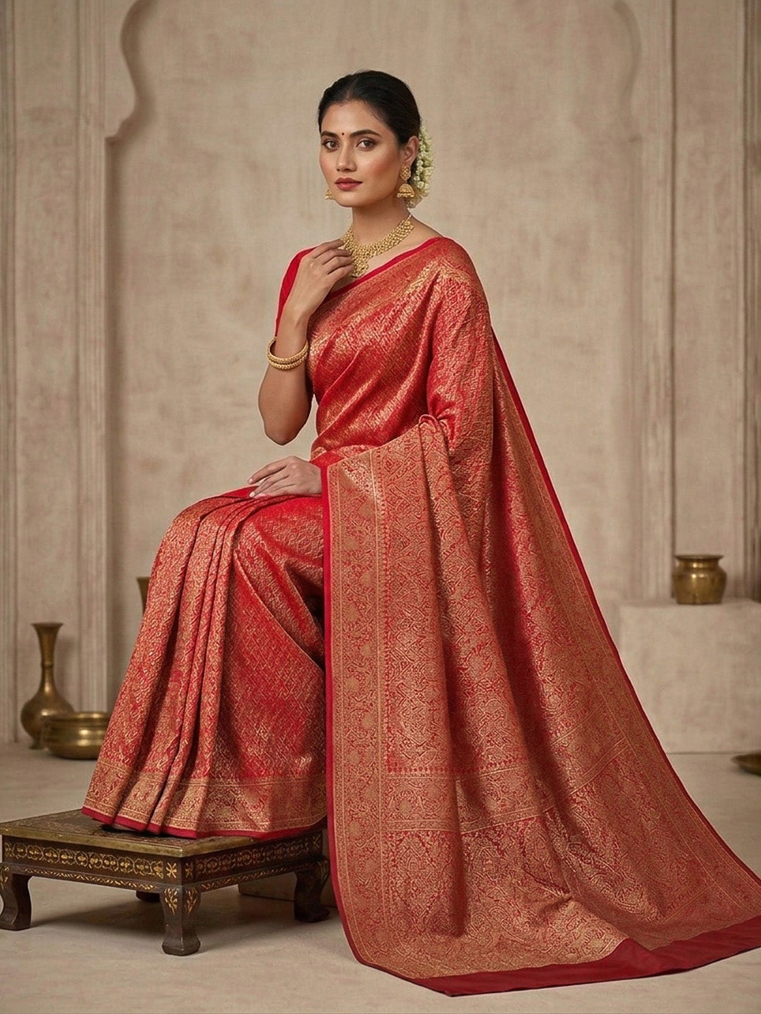 Red Woven Design Satan Resham Banarasi Saree