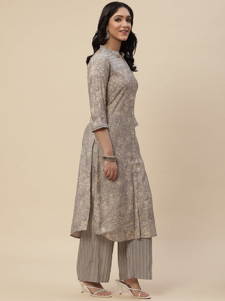 Sequin Crepe Kurta With Pants