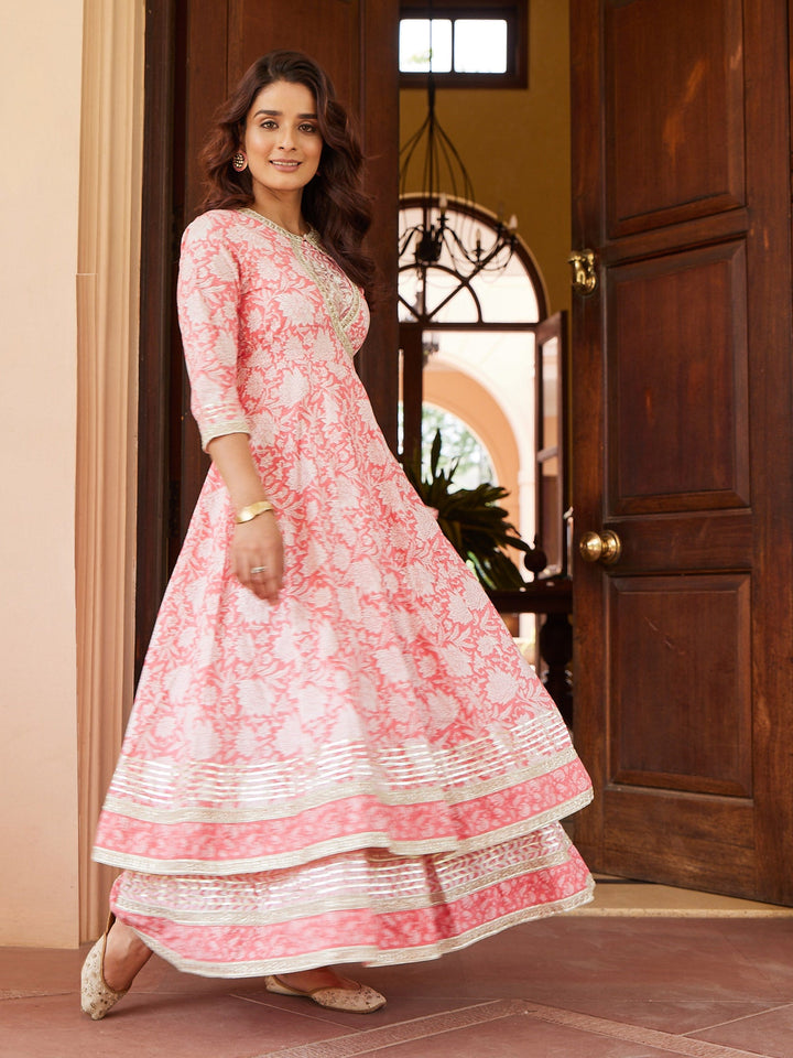 Floral Printed Double Layer Cotton Kurta