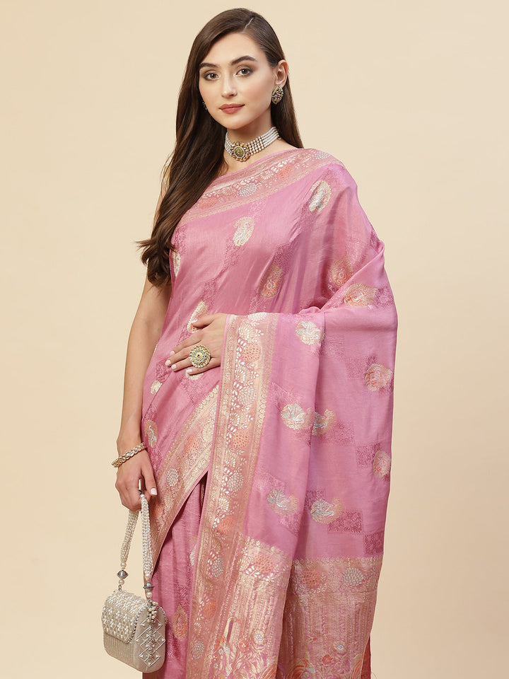 Zari Border Booti Banarasi Woven Saree