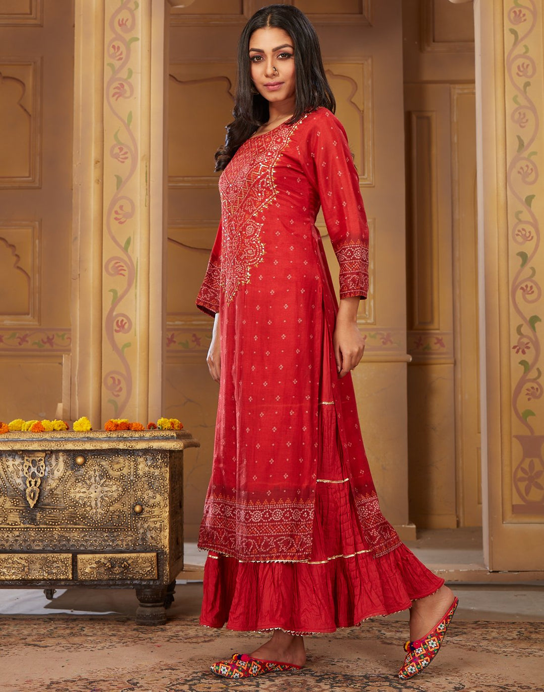 MBZ Meena Bazaar-Blue Cotton Chanderi Kurti