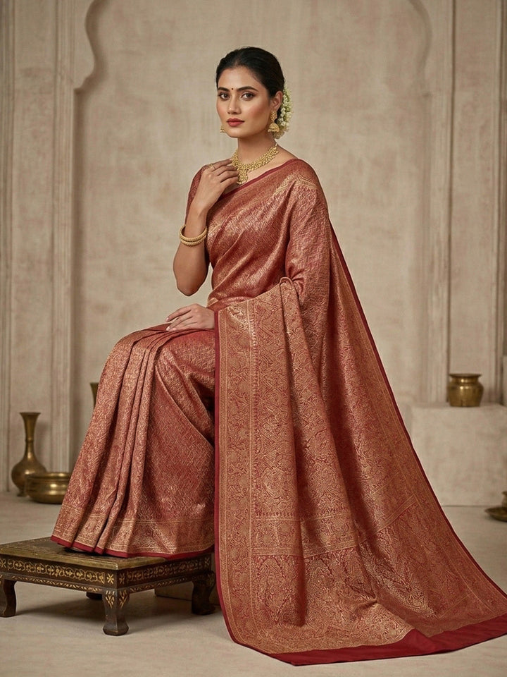 Maroon Woven Design Satan Resham Banarasi Saree