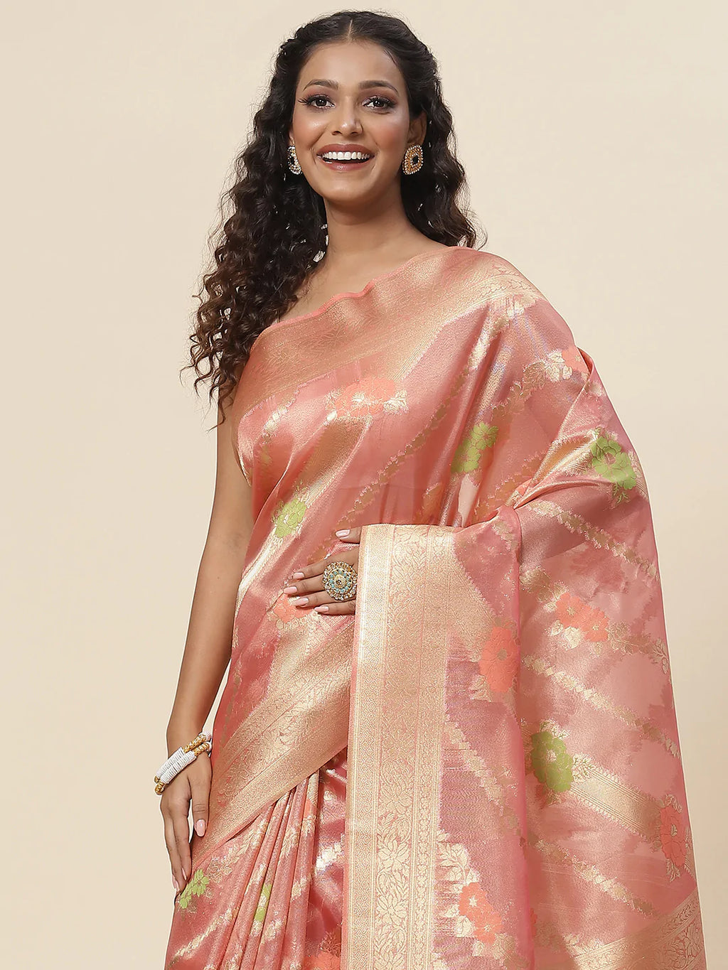 Floral Zari Jaal Handloom Woven Saree