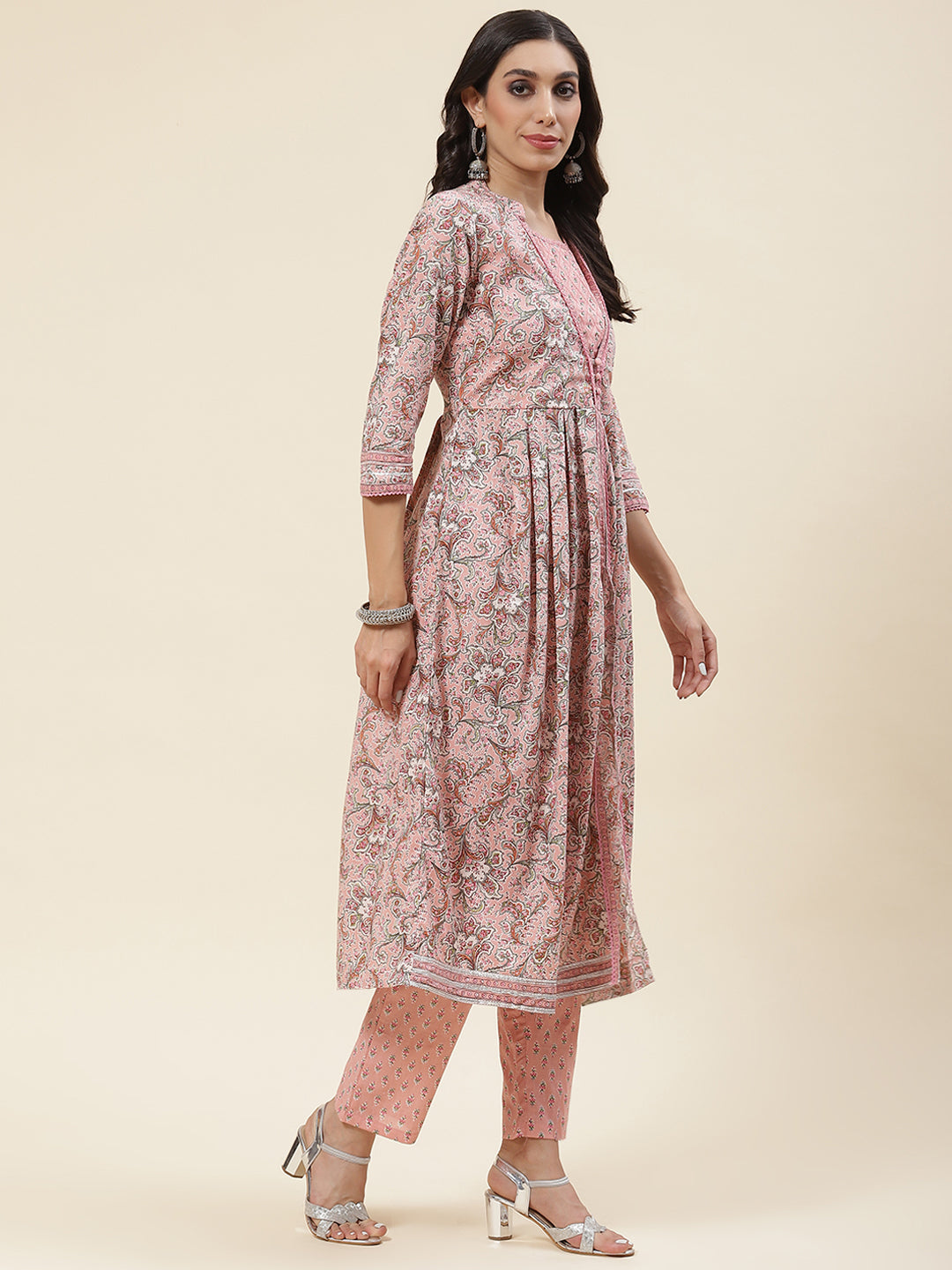 Floral Printed Cotton Kurta With Pants &amp; Dupatta