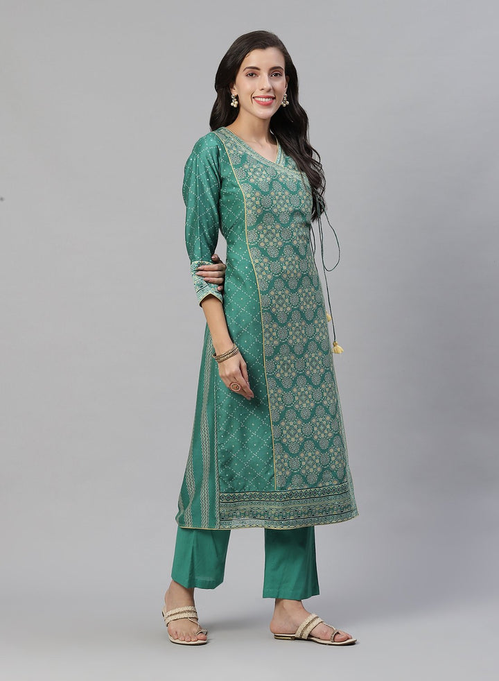Printed Cotton Angrakha Kurti With Pant