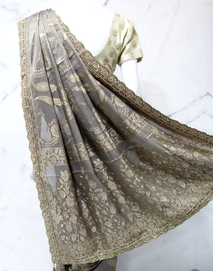 MBZ Meena Bazaar-Beige Banarasi Tissue Saree
