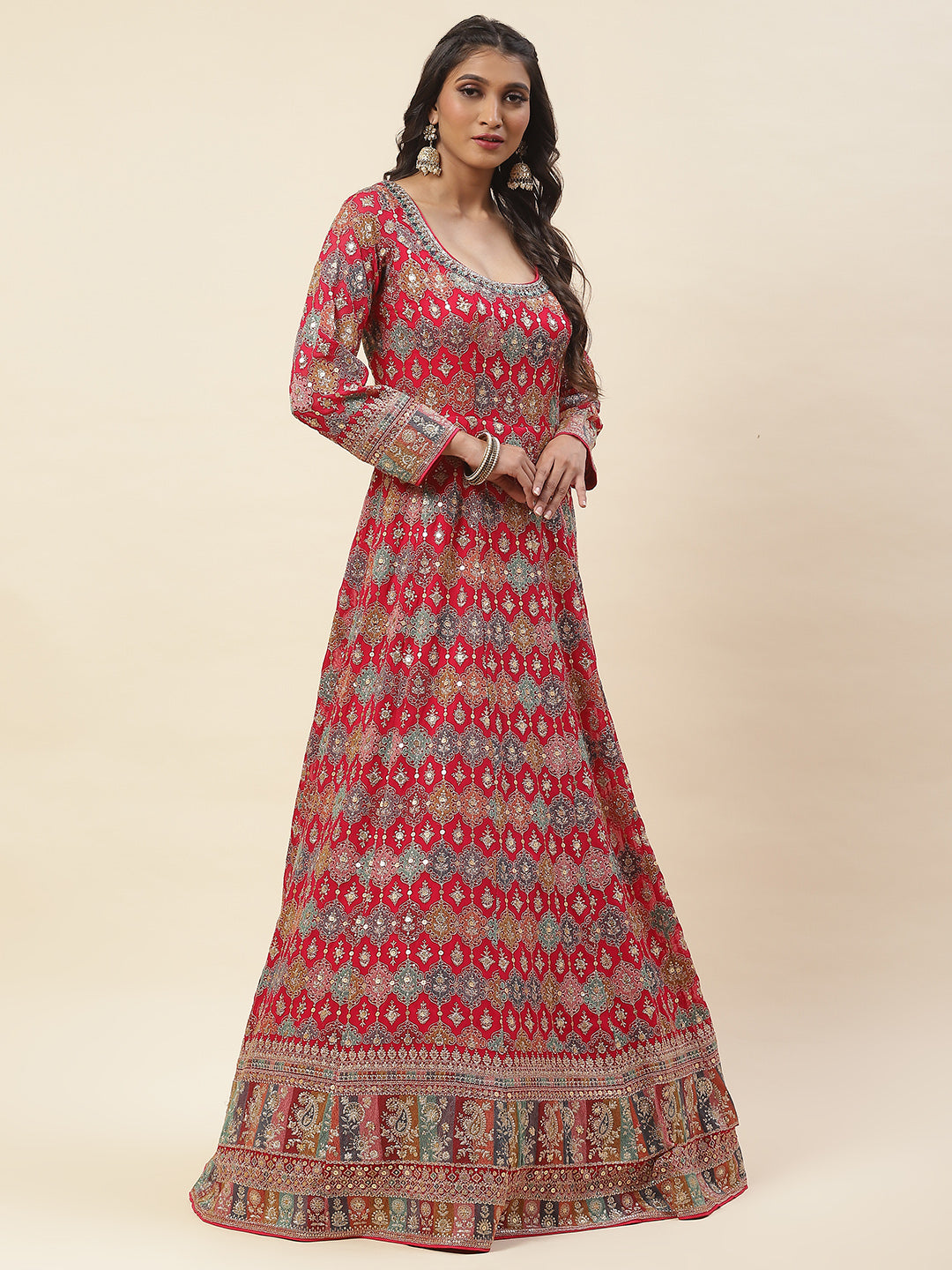 Resham Sequence Embroidered Georgette Anarkali Kurta With Churidar &amp; Dupatta