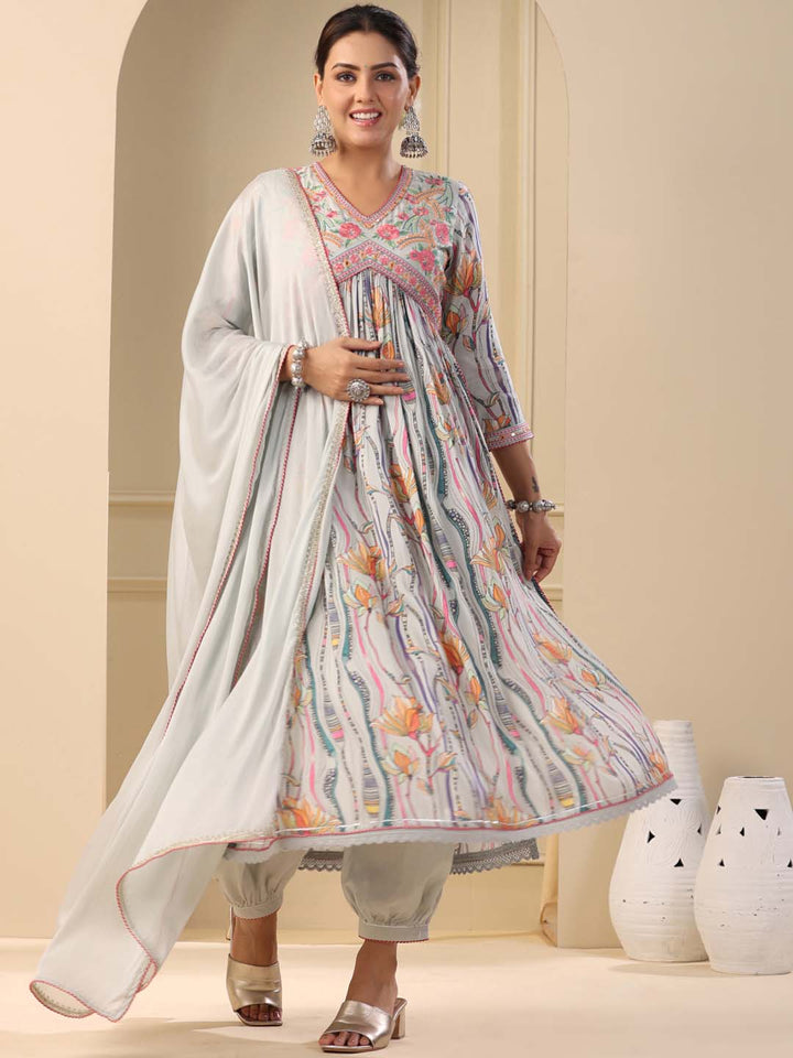 Printed Cotton Kurta With Pants &amp; Dupatta