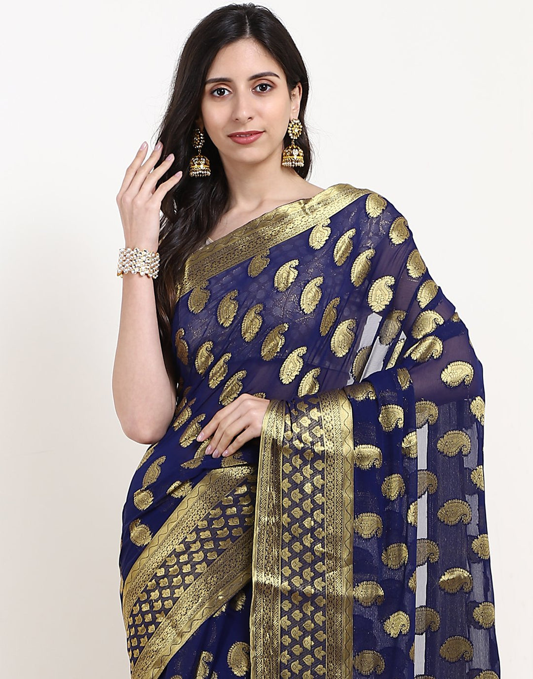 Navy Blue Art Chiffon Saree