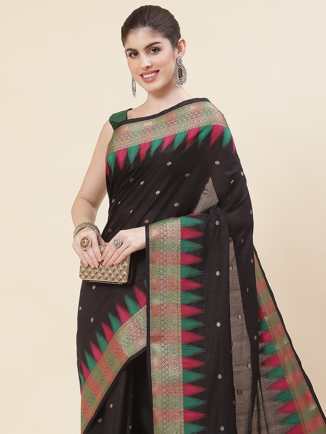 Plain Zari Booti Handloom Woven Saree