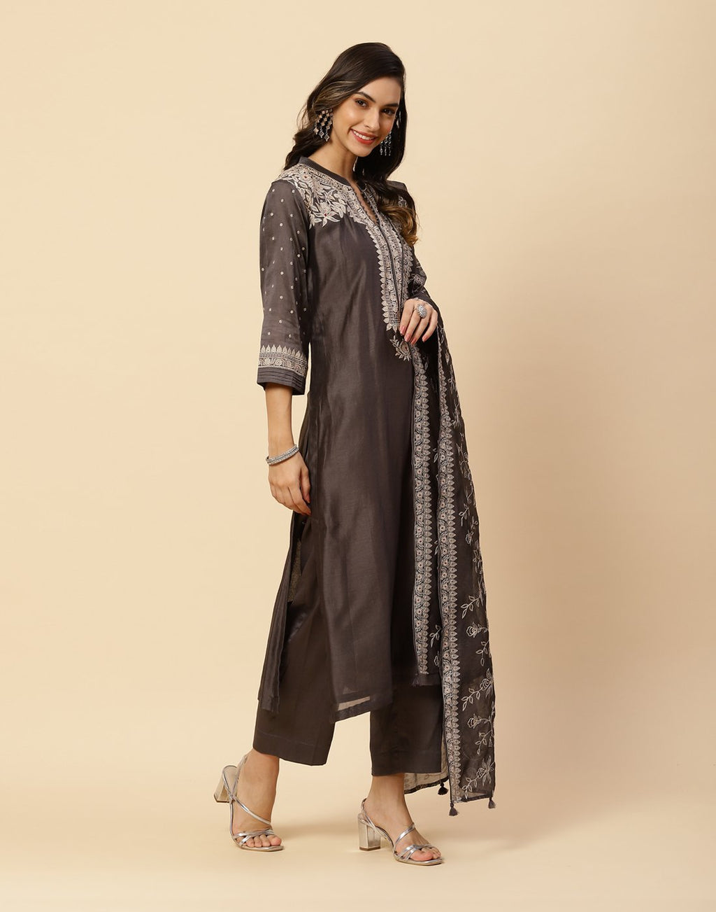 Embroidered Cotton Chanderi Salwar Kameez Stitched Suit With Chanderi Dupatta