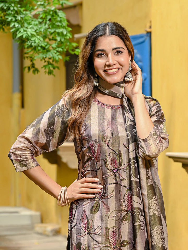 Embroidered Tissue Kurta With Pant &amp; Dupatta