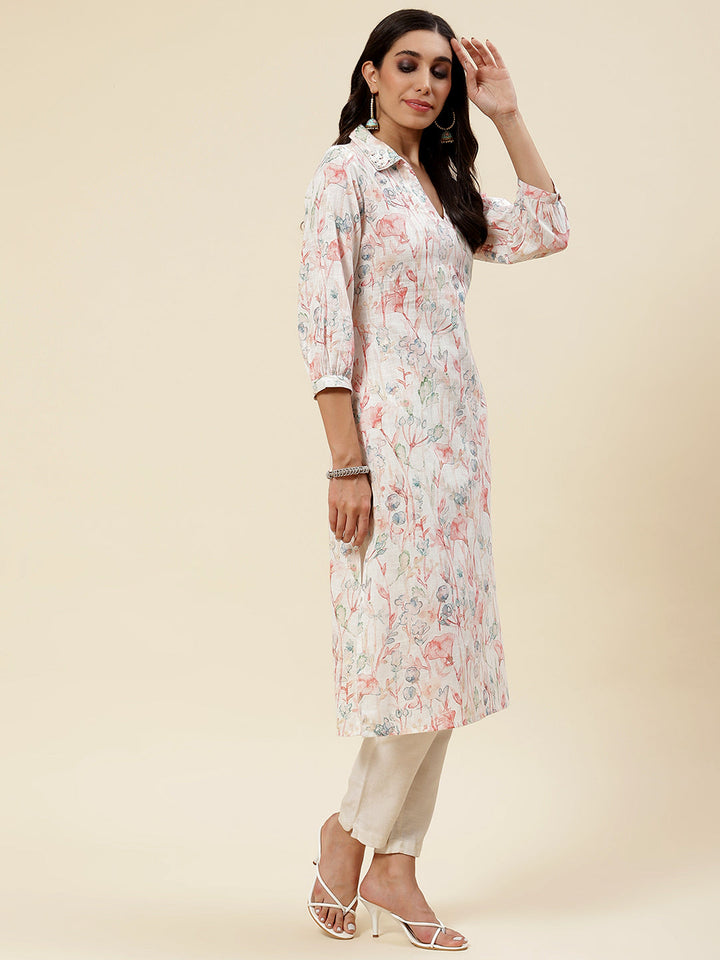 Floral Printed Muslin Kurta