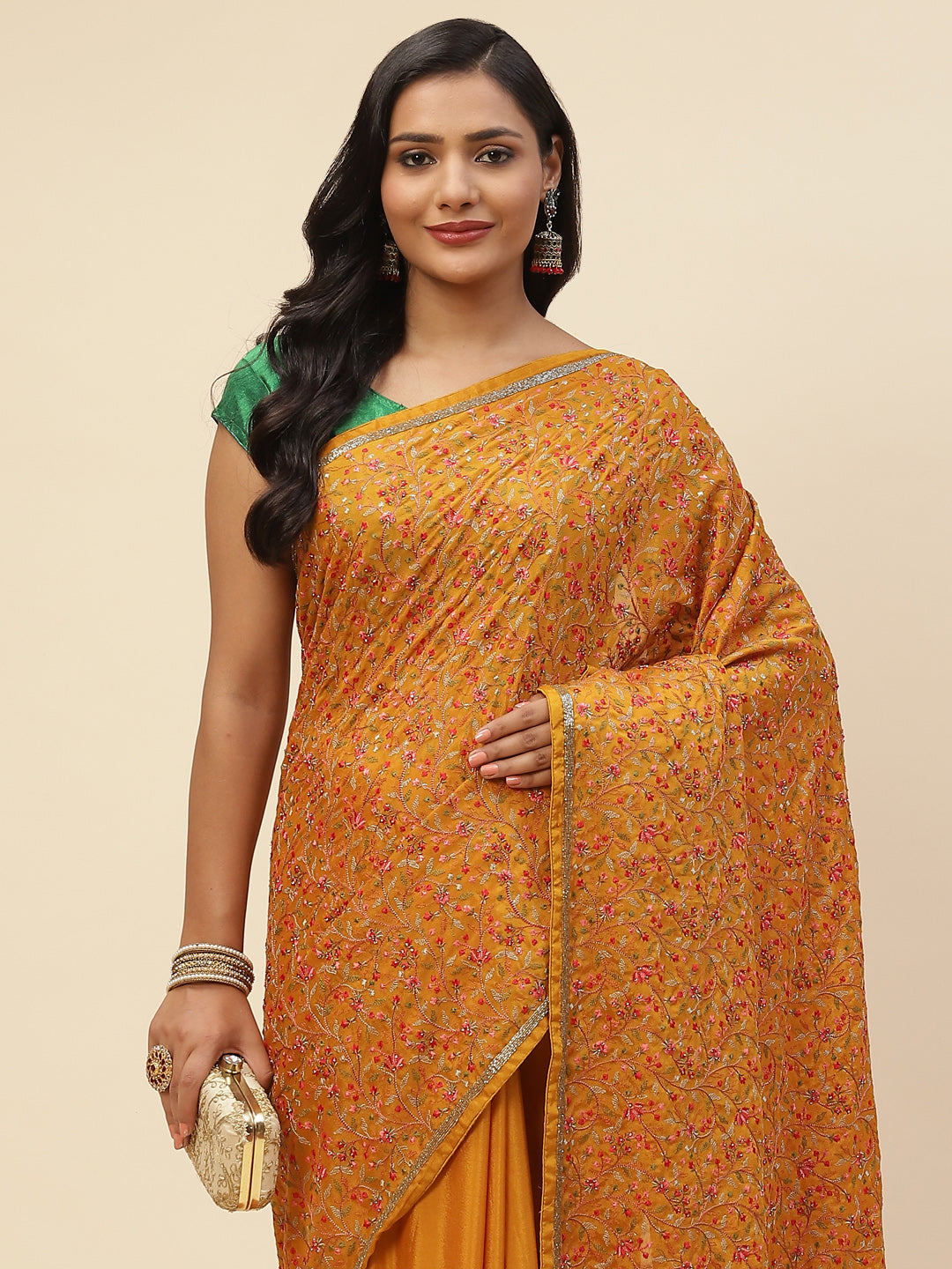 Resham Zaal Embroidered Crepe Saree