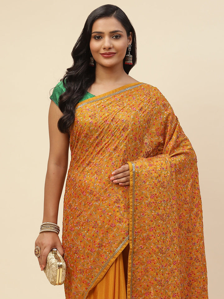Resham Zaal Embroidered Crepe Saree