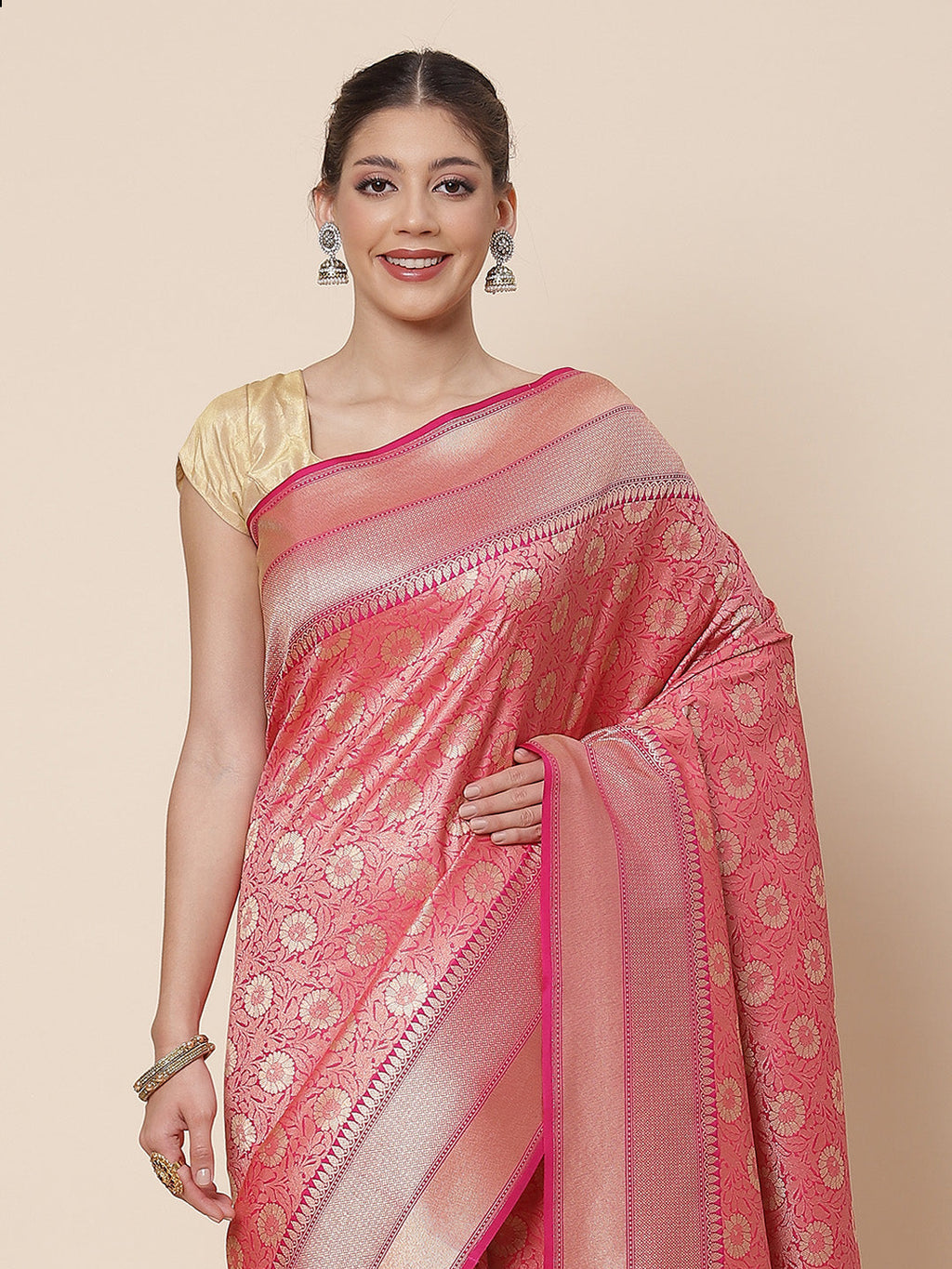 Floral Zari Jaal Banarsi Woven Saree