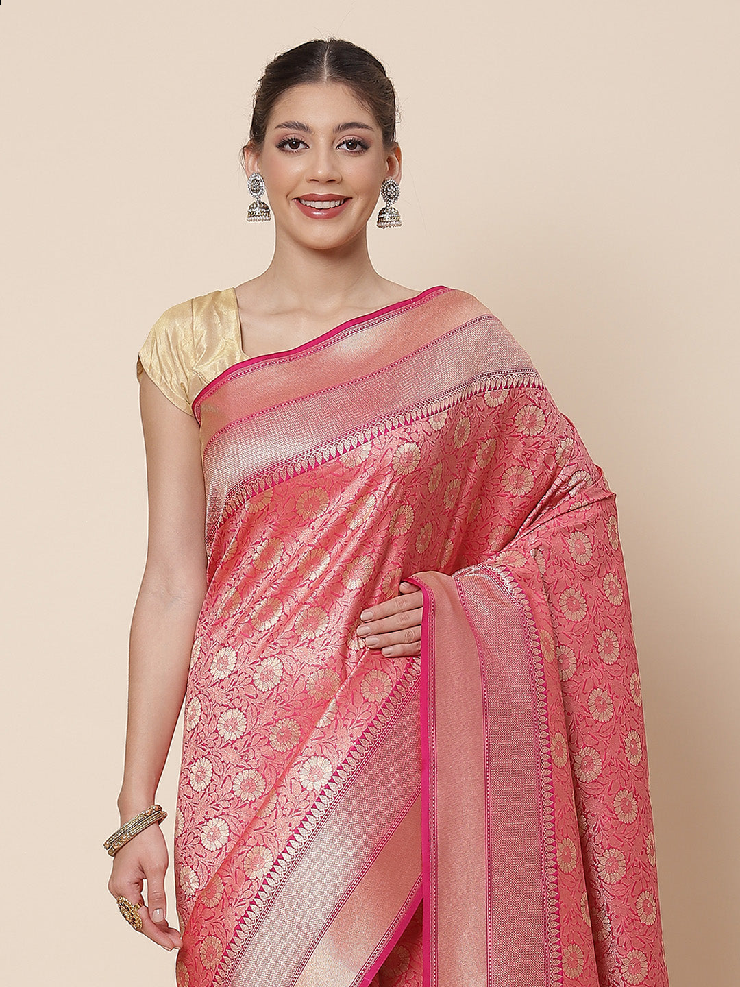 Floral Zari Jaal Banarsi Woven Saree