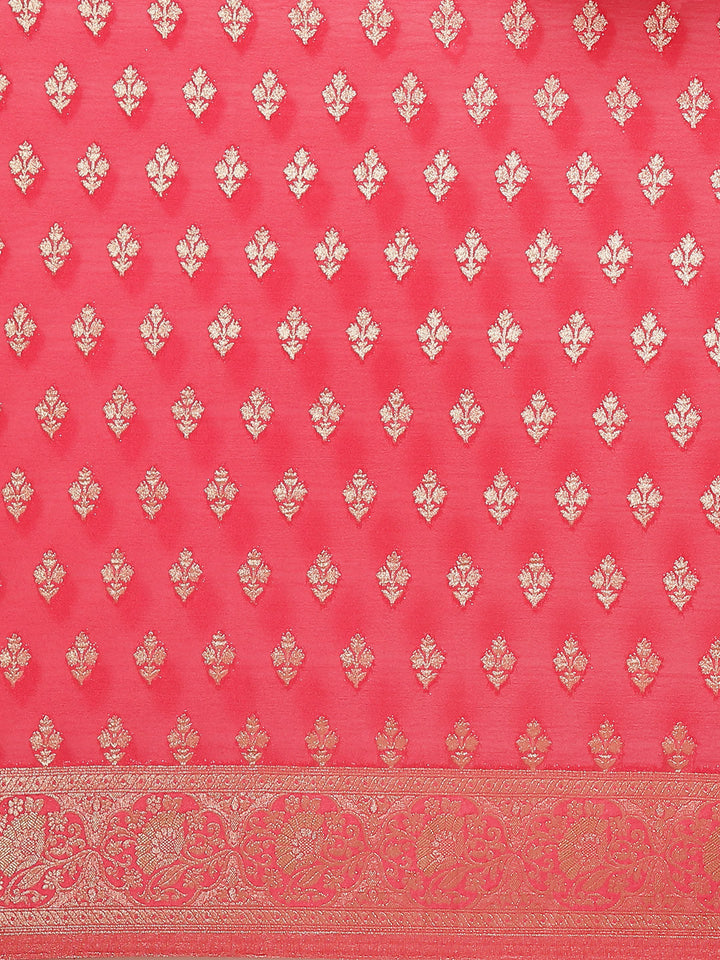 Zari Border Booti Crepe Woven Saree