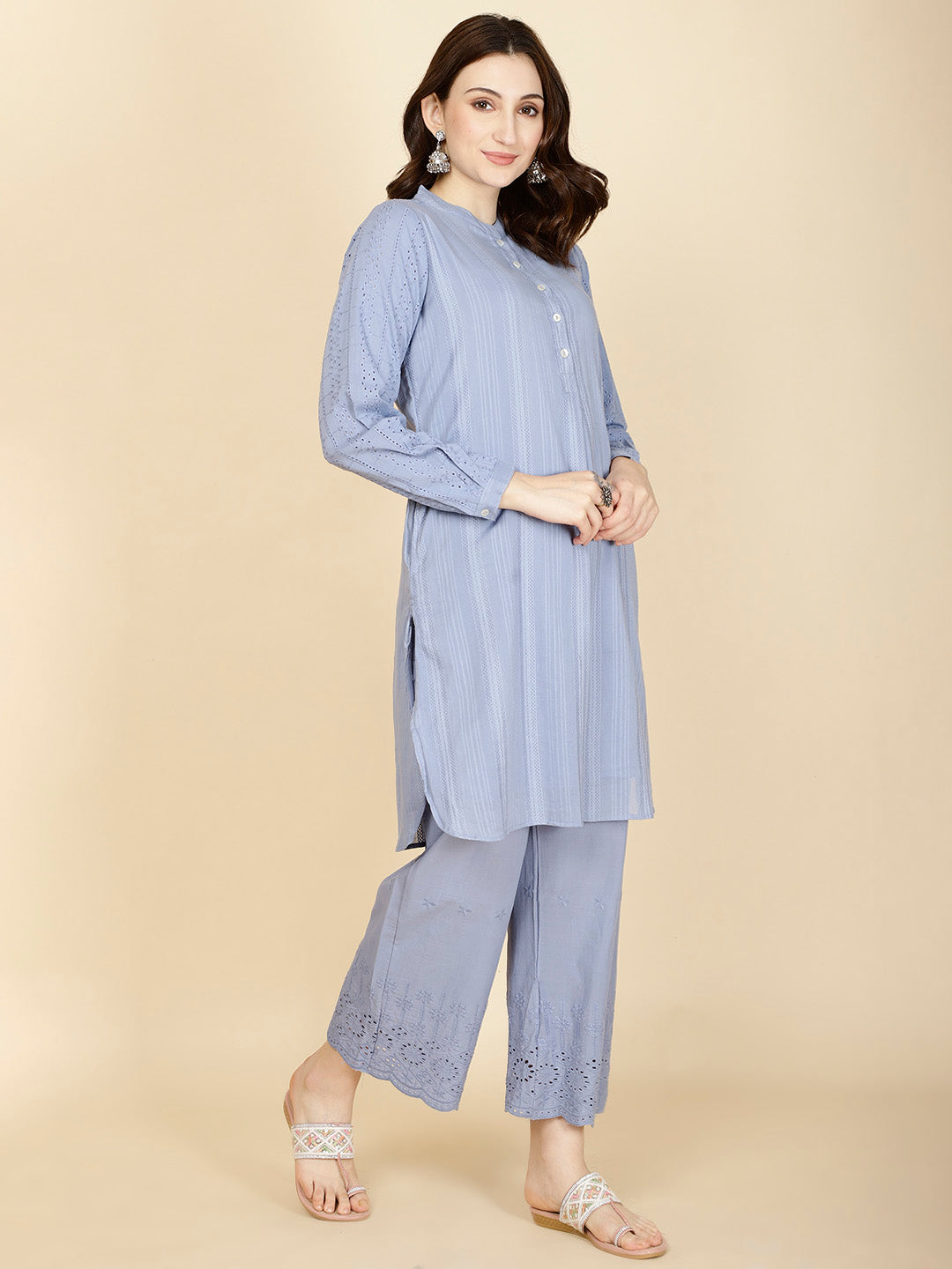 Plain Woven Cotton Kurta With Pants