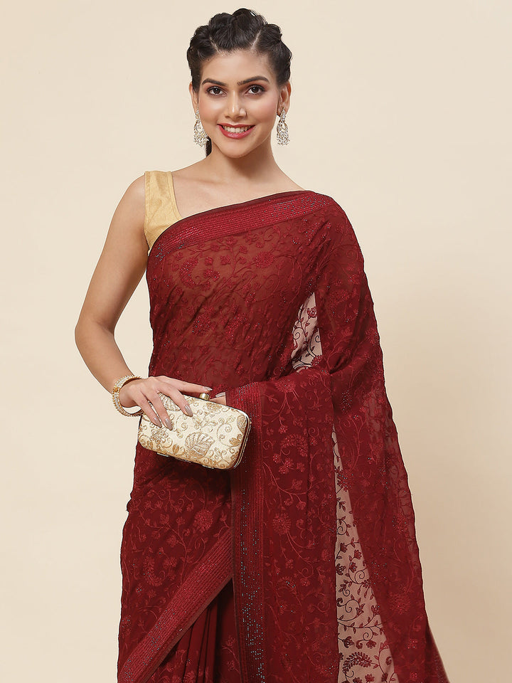 Floral Embroidered Georgette Saree