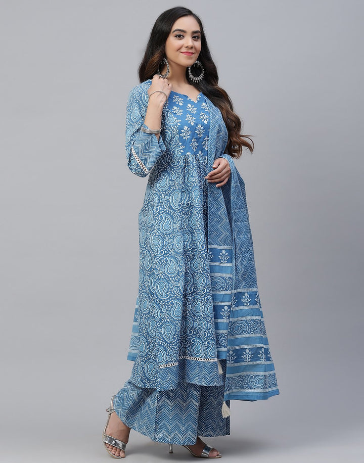Printed Stitched Cotton Salwar Kameez With Dupatta
