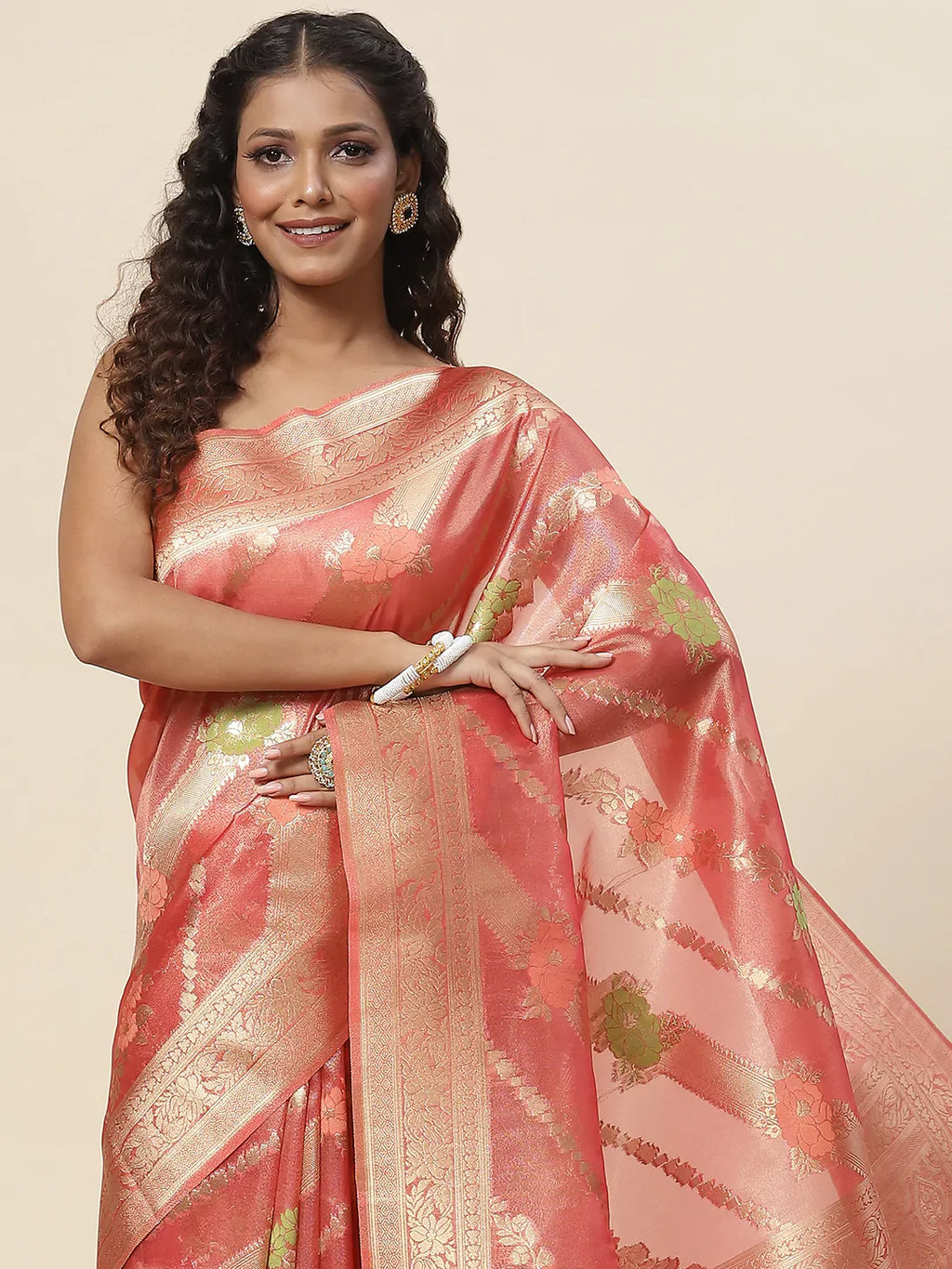 Floral Zari Jaal Handloom Woven Saree